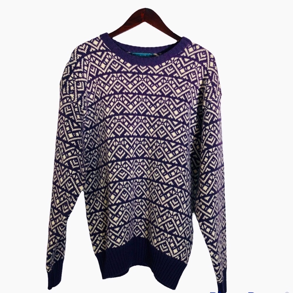 Vintage Christopher Hayes Purple Print Wool Sweater Size L